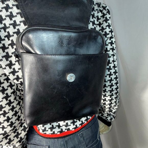 Vintage ASHTON USA Black Leather Mini Backpack | 90s Minimalist Made in USA - Picture 8 of 15